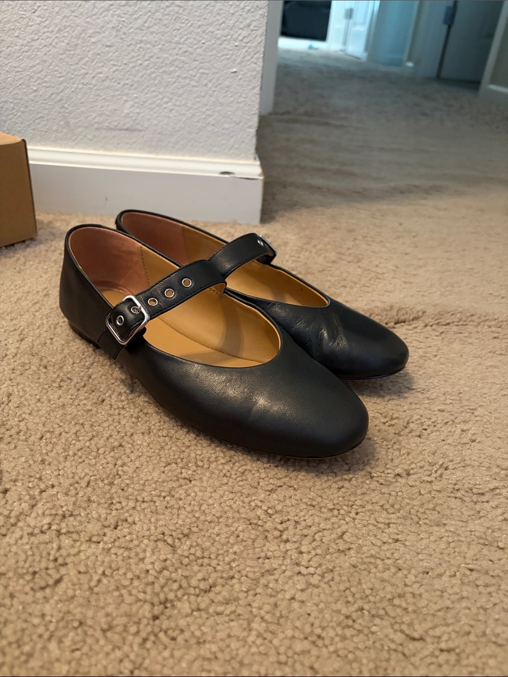 Madewell Black Leather Mary Jane Flats with Buckle Strap